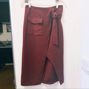 Maroon Asymmetrical Midi Skirt